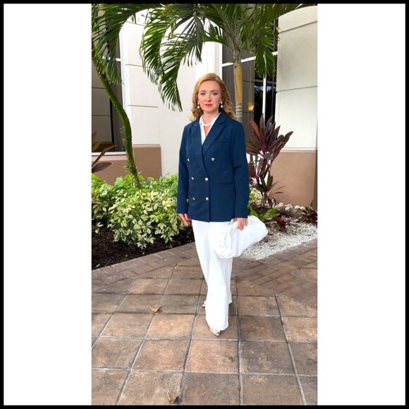 Double Breasted Blazer Jacket Slim Fit Long Sleeve Work Office Casual - Picture 7 of 7